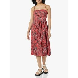 NWT Goodthreads Womens Red Paisley Smocked Back Midi Dress  Pockets Small